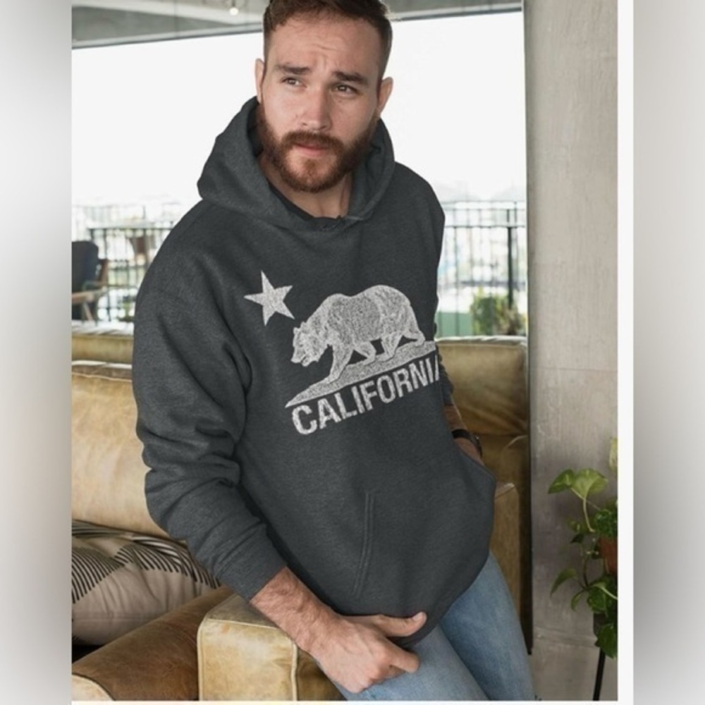 Shop4ever California Distressed White Bear pocket Hoodies Cali Sweatshirt
